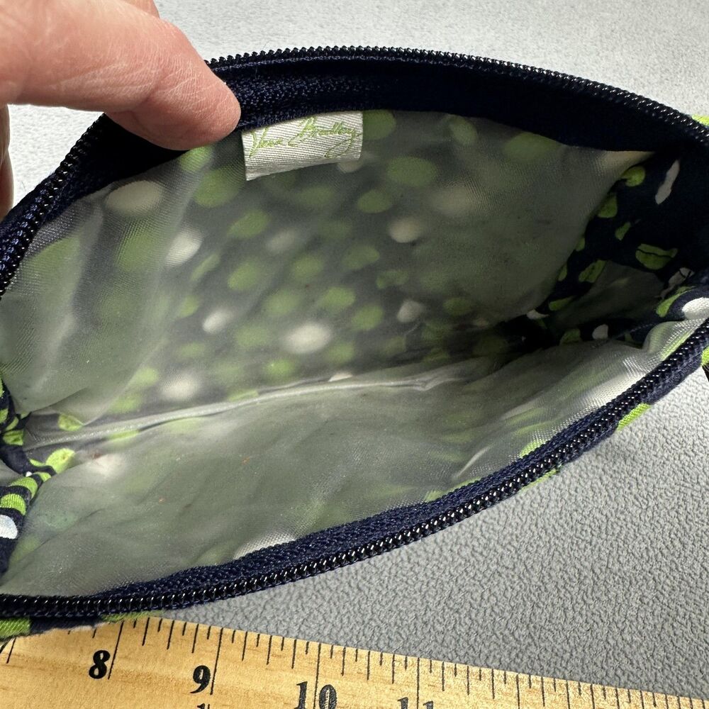Vera Bradley Cosmetic Makeup Bag Pouch Quilted Go Wild Navy Green Polka Dot - Picture 3 of 9